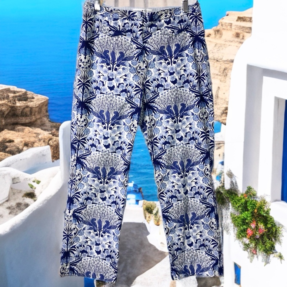 Tommy Hilfiger Golf Pants Stretch Cotton Blue White Floral Preppy Women's Size 6